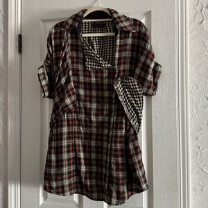 Nicholas K Orange, Cream and Black Plaid with Gingham Tunic - Sz Small